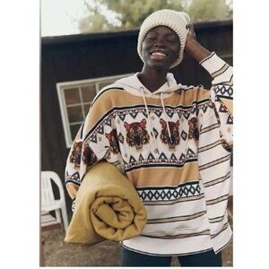 NWOT Free People Sprint To The Finish Tiger Printed Oversized Hoodie, Tan | XS